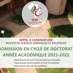 Appel a candidature : admission en Cycle de Doctorat 2021-2022