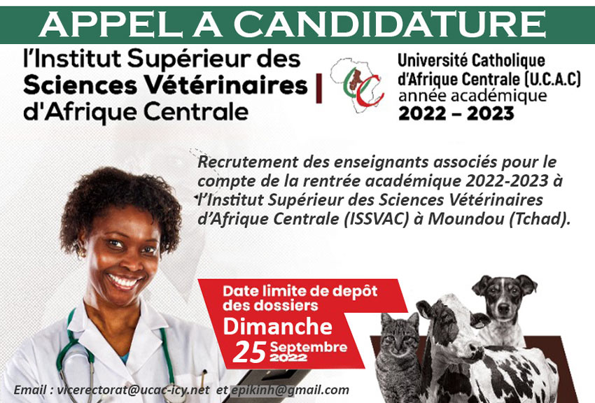 Appel à candidature – Recrutement des enseignants associés ISSVAC de Moundou (Tchad)