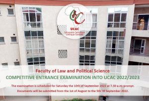 COMPETITIVE ENTRANCE EXAMINATION INTO UCAC 2022/2023 (Faculty of Law and Political Science)