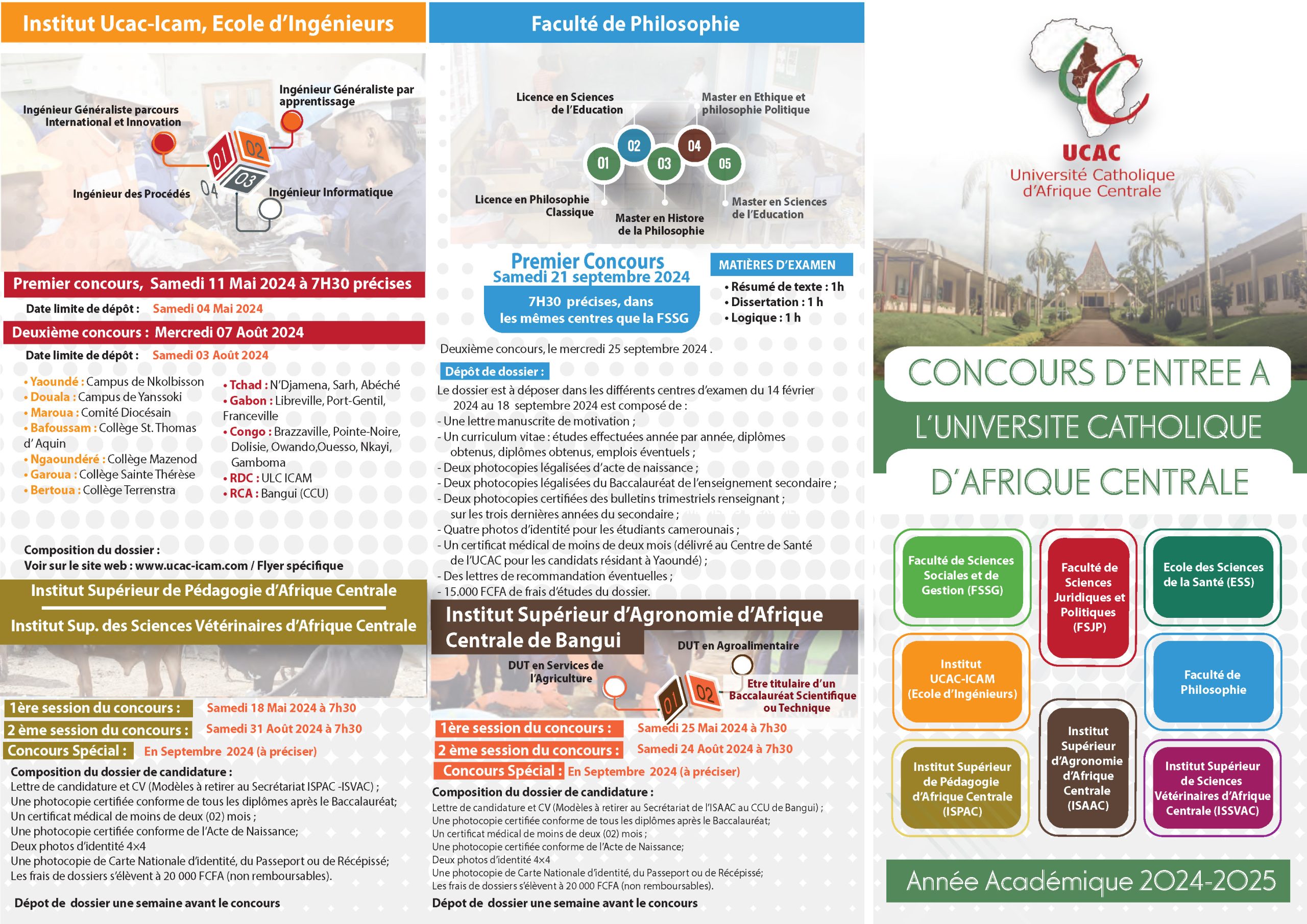 CONCOURS D’ENTREE A L'UNIVERSITE CATHOLIQUE D’AFRIQUE CENTRALE 2024-2025