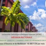 DÉCISION RECTORALE - Nouveaux taux de loyer des chambres dans les résidences des étudiants - Campus d'Ekounou et de Nkolbisson